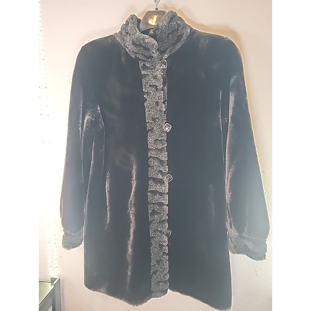 Y2K Blair Black Faux Fur Coat Womens  Sm with Pockets‎
